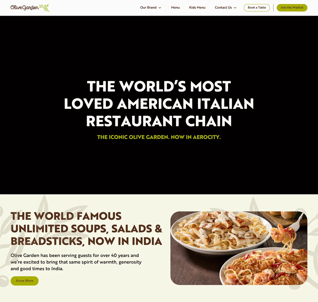 The Olive Garden India homepage