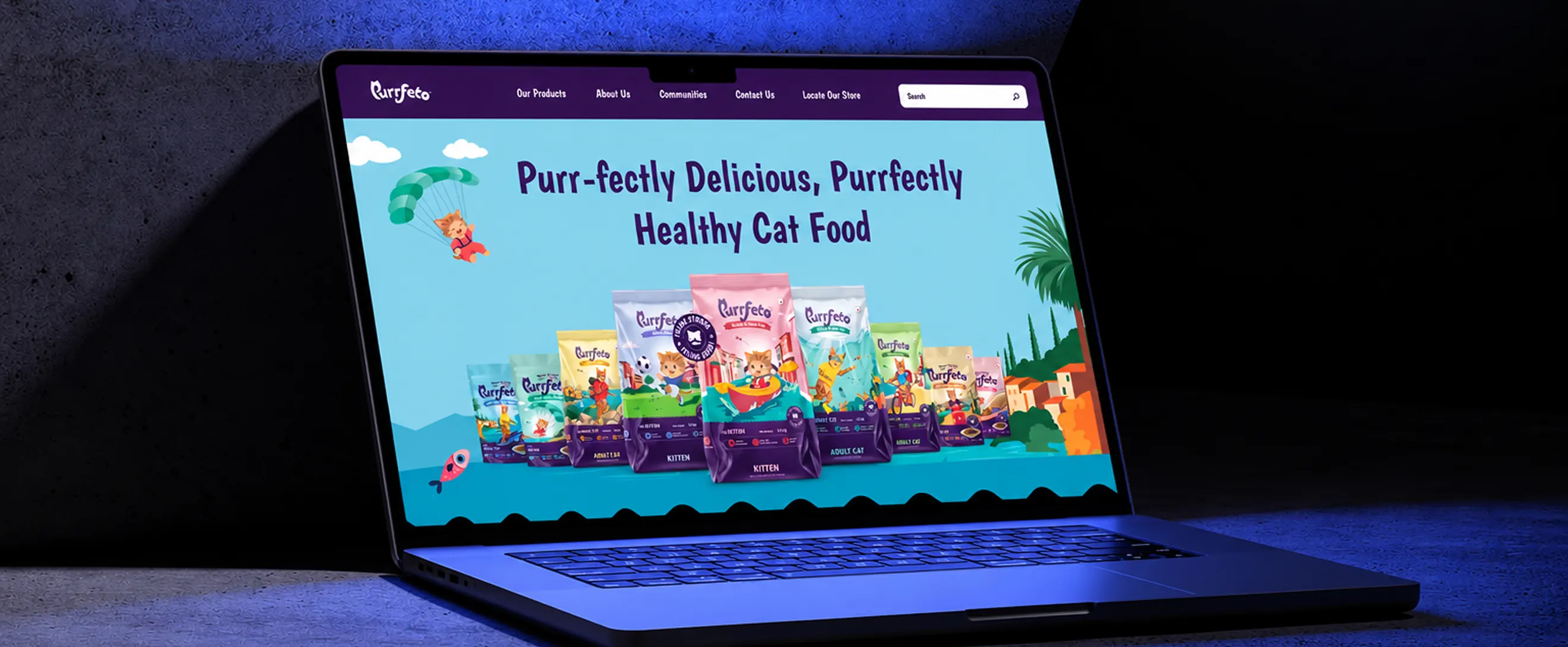 The Purrfeto website on a laptop